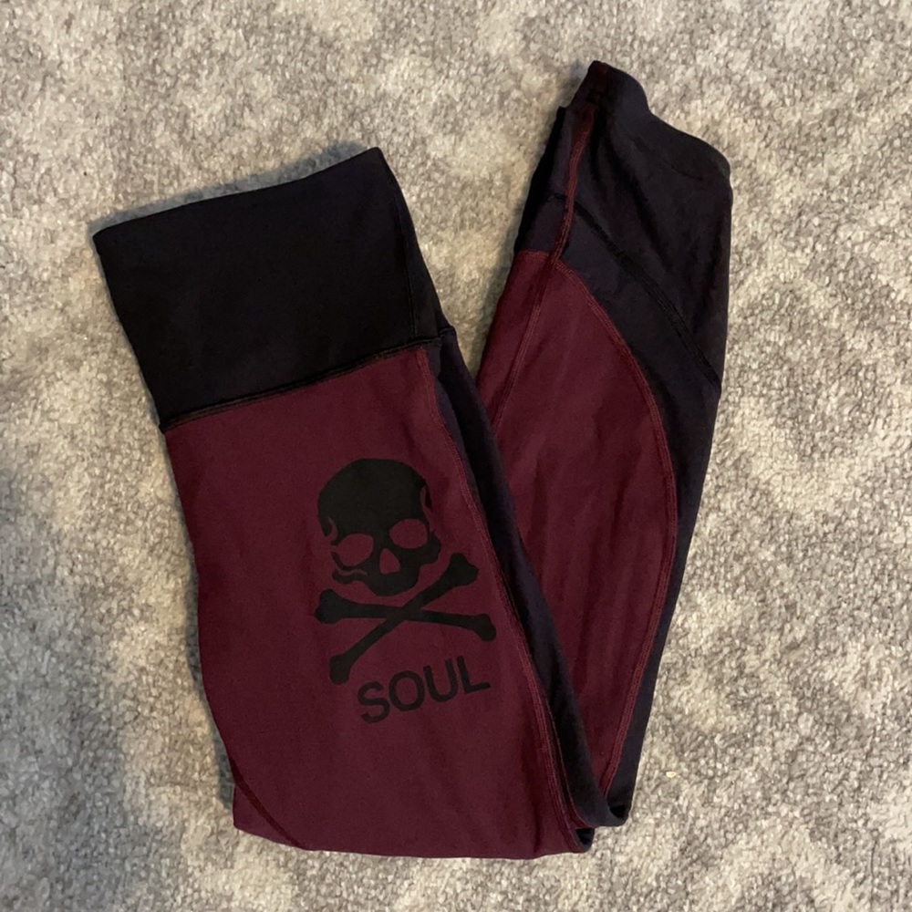 Lululemon Soulcycle Leggings Maroon Black 8